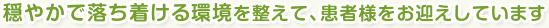 穏やかで落ち着ける環境を整えて、患者様をお迎えしています